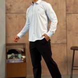 Мужская голубая рубашка Loro Piana logo-embroidered