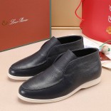 Кожаные лоферы с мехом Loro Piana Open Walk - Navy