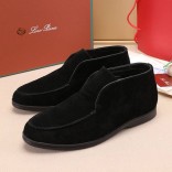 Замшевые лоферы с мехом Loro Piana Open Walk - Black