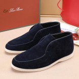 Замшевые лоферы с мехом Loro Piana Open Walk - Navy
