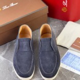 Замшевые лоферы с меховой стелькой Loro Piana Open Walk - Navy