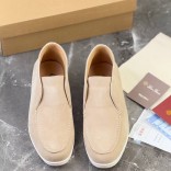 Замшевые лоферы с меховой стелькой Loro Piana Open Walk - Beige