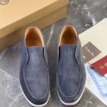 Замшевые лоферы с меховой стелькой Loro Piana Open Walk - Blue