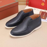 Кожаные лоферы с меховой стелькой Loro Piana Open Walk - Navy