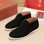 Замшевые лоферы с меховой стелькой Loro Piana Open Walk - Black