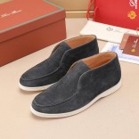 Замшевые лоферы с меховой стелькой Loro Piana Open Walk - Dark Grey