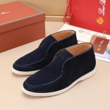 Замшевые лоферы с меховой стелькой Loro Piana Open Walk - Navy