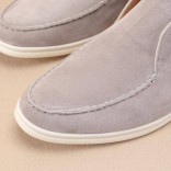 Замшевые лоферы с меховой стелькой Loro Piana Open Walk - Grey