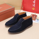 Замшевые лоферы с меховой стелькой Loro Piana Open Walk - Navy