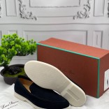 Мужские замшевые лоферы Loro Piana тёмно-синего цвета