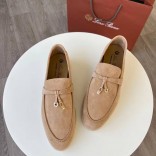 Женские замшевые лоферы Loro Piana Open Walk Premium - Beige