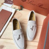 Женские замшевые лоферы Loro Piana Open Walk Premium - Grey