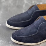 Замшевые лоферы с меховой стелькой Loro Piana Open Walk - Navy