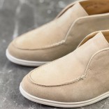 Замшевые лоферы с меховой стелькой Loro Piana Open Walk - Beige