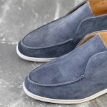 Замшевые лоферы с меховой стелькой Loro Piana Open Walk - Blue