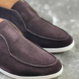 Замшевые лоферы с меховой стелькой Loro Piana Open Walk - Brown