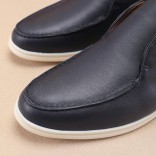 Кожаные лоферы с меховой стелькой Loro Piana Open Walk - Navy