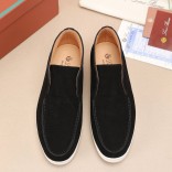 Замшевые лоферы с меховой стелькой Loro Piana Open Walk - Black