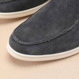 Замшевые лоферы с меховой стелькой Loro Piana Open Walk - Dark Grey