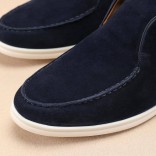 Замшевые лоферы с меховой стелькой Loro Piana Open Walk - Navy