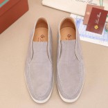 Замшевые лоферы с меховой стелькой Loro Piana Open Walk - Grey