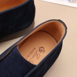 Замшевые лоферы с меховой стелькой Loro Piana Open Walk - Navy