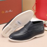 Кожаные лоферы с мехом Loro Piana Open Walk - Navy