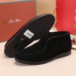 Замшевые лоферы с мехом Loro Piana Open Walk - Black