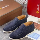 Замшевые лоферы с меховой стелькой Loro Piana Open Walk - Navy