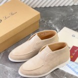 Замшевые лоферы с меховой стелькой Loro Piana Open Walk - Beige