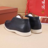 Кожаные лоферы с меховой стелькой Loro Piana Open Walk - Navy