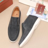 Замшевые лоферы с меховой стелькой Loro Piana Open Walk - Dark Grey