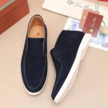 Замшевые лоферы с меховой стелькой Loro Piana Open Walk - Navy