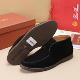 Замшевые лоферы с меховой стелькой Loro Piana Open Walk - Black