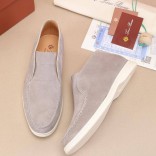 Замшевые лоферы с меховой стелькой Loro Piana Open Walk - Grey