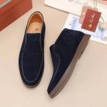 Замшевые лоферы с меховой стелькой Loro Piana Open Walk - Navy