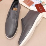 Кожаные лоферы с мехом Loro Piana Open Walk - Grey