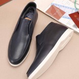 Кожаные лоферы с мехом Loro Piana Open Walk - Navy