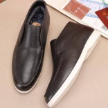 Кожаные лоферы с мехом Loro Piana Open Walk - Navy