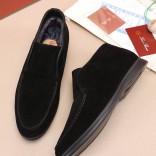 Замшевые лоферы с мехом Loro Piana Open Walk - Black
