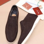 Замшевые лоферы с мехом Loro Piana Open Walk - Brown