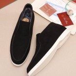 Замшевые лоферы с мехом Loro Piana Open Walk - Black