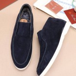 Замшевые лоферы с мехом Loro Piana Open Walk - Navy