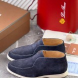 Замшевые лоферы с меховой стелькой Loro Piana Open Walk - Navy