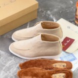 Замшевые лоферы с меховой стелькой Loro Piana Open Walk - Beige