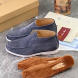 Замшевые лоферы с меховой стелькой Loro Piana Open Walk - Blue