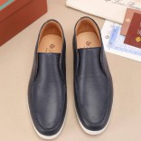 Кожаные лоферы с меховой стелькой Loro Piana Open Walk - Navy