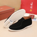 Замшевые лоферы с меховой стелькой Loro Piana Open Walk - Black