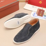 Замшевые лоферы с меховой стелькой Loro Piana Open Walk - Dark Grey