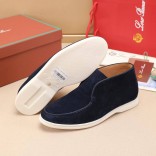 Замшевые лоферы с меховой стелькой Loro Piana Open Walk - Navy